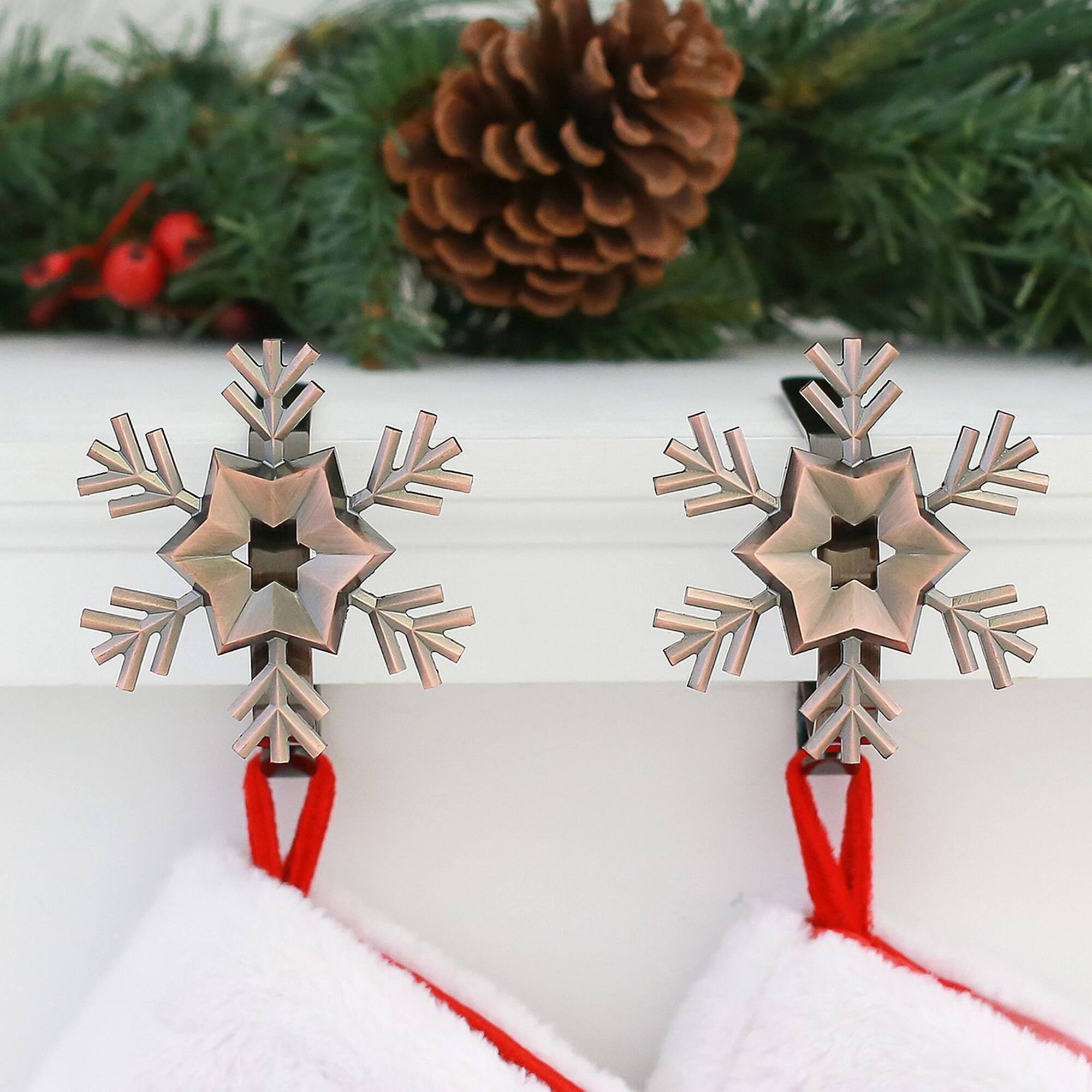 Original MantleClip® Oil-Rubbed Bronze Snowflake Icons Stocking Holders, 2ct.